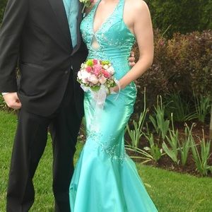 Teal Beaded Prom Dress, Size 6